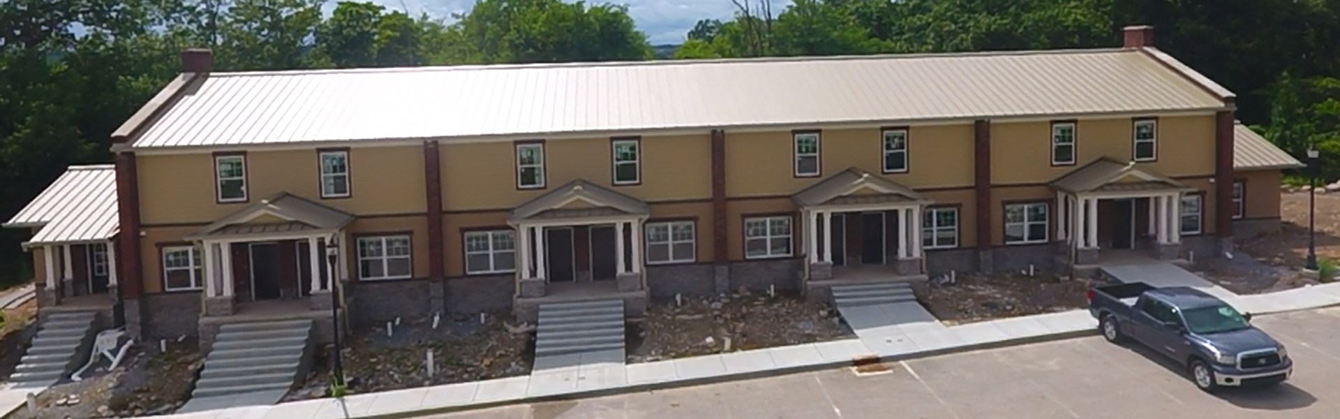 Townhomes with a metal roof